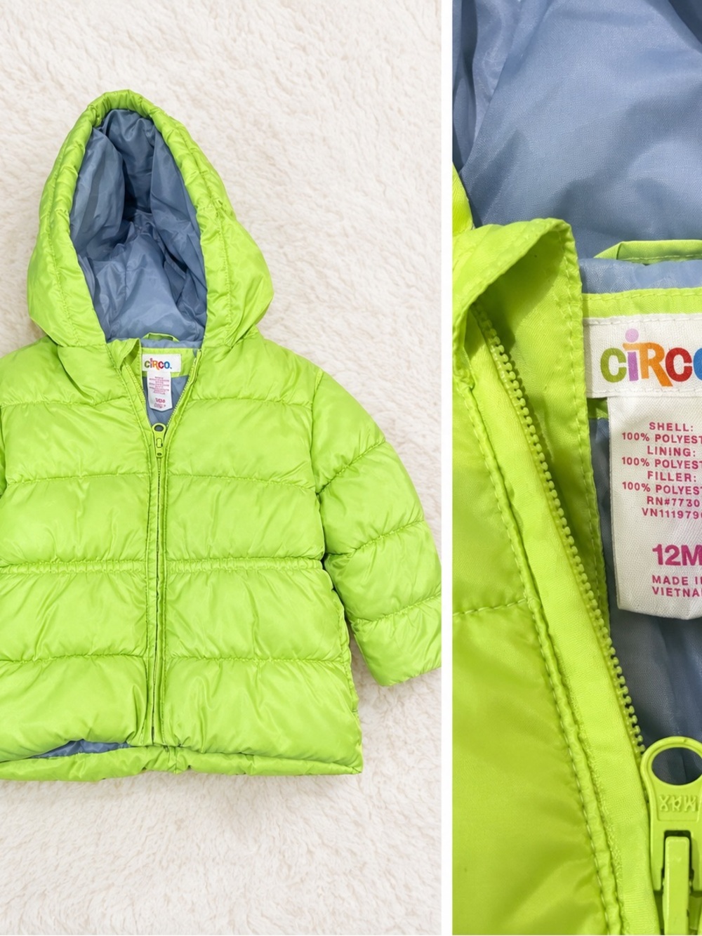 Circo Lime Green Hooded Puffer Jacket with Light Blue Lining